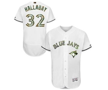 Men's Majestic Toronto Blue Jays #32 Roy Halladay Authentic White 2016 Memorial Day Fashion Flex Base MLB Jersey