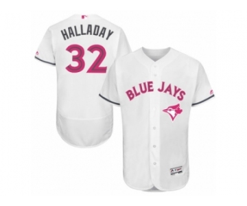 Men's Majestic Toronto Blue Jays #32 Roy Halladay Authentic White 2016 Mother's Day Fashion Flex Base MLB Jersey