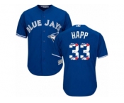 Men's Majestic Toronto Blue Jays #33 J.A. Happ Authentic Blue Team Logo Fashion MLB Jersey