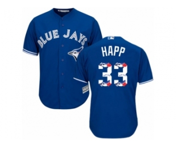 Men's Majestic Toronto Blue Jays #33 J.A. Happ Authentic Blue Team Logo Fashion MLB Jersey