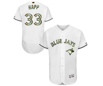 Men's Majestic Toronto Blue Jays #33 J.A. Happ Authentic White 2016 Memorial Day Fashion Flex Base MLB Jersey