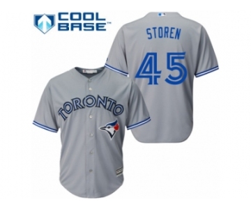 Men's Majestic Toronto Blue Jays #45 Drew Storen Replica Grey Road MLB Jersey