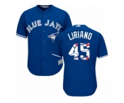 Men's Majestic Toronto Blue Jays #45 Francisco Liriano Authentic Blue Team Logo Fashion MLB Jersey