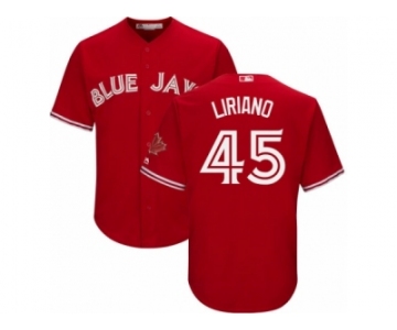 Men's Majestic Toronto Blue Jays #45 Francisco Liriano Replica Red Canada Day Cool Base MLB Jersey