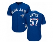 Men's Majestic Toronto Blue Jays #57 Mat Latos Authentic Blue Team Logo Fashion MLB Jersey