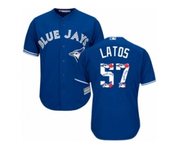 Men's Majestic Toronto Blue Jays #57 Mat Latos Authentic Blue Team Logo Fashion MLB Jersey