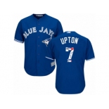 Men's Majestic Toronto Blue Jays #7 B.J. Upton Authentic Blue Team Logo Fashion MLB Jersey