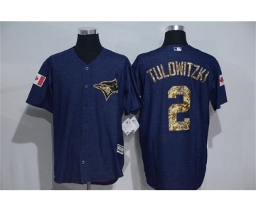 Men's Toronto Blue Jays #2 Troy Tulowitzki Blue Camo New Cool Base Jerseys