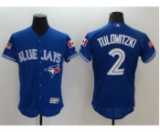 Men's Toronto Blue Jays #2 Troy Tulowitzki Majestic Blue Fashion Stars & Stripes Flex Base Player Jersey