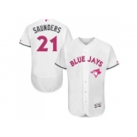 Men's Toronto Blue Jays #21 Michael Saunders White Flexbase Authentic Collection 2016 Mother's Day Stitched Baseball Jersey