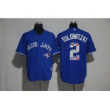 Toronto Blue Jays #2 Troy Tulowitzki Blue Team Logo Print Cool Base Stitched Baseball Jersey