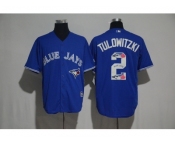 Toronto Blue Jays #2 Troy Tulowitzki Blue Team Logo Print Cool Base Stitched Baseball Jersey