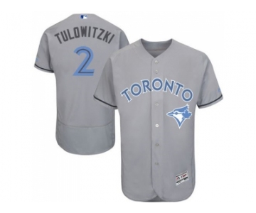 Toronto Blue Jays #2 Troy Tulowitzki Grey Flexbase Authentic Collection 2016 Father's Day Stitched Baseball Jersey