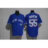 Toronto Blue Jays #55 Russell Martin Blue Team Logo Print Cool Base Stitched Baseball Jersey