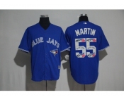 Toronto Blue Jays #55 Russell Martin Blue Team Logo Print Cool Base Stitched Baseball Jersey