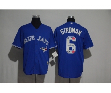 Toronto Blue Jays #6 Marcus Stroman Blue Team Logo Print Cool Base Stitched Baseball Jersey