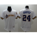 Men Majestic Seattle Mariners #24 Ken Griffey Authentic White Cooperstown Throwback MLB Jersey