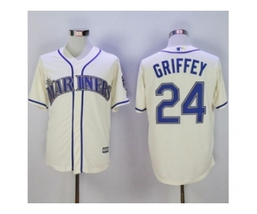 Men Seattle Mariners #24 Ken Griffey Cream New Cool Base2016 Hall Of Fame Patch Stitched Baseball Jersey