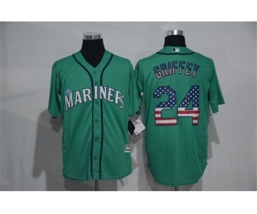 Men Seattle Mariners #24 Ken Griffey Green USA Flag Fashion MLB Jersey