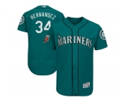 Men Seattle Mariners #34 Felix Hernandez Majestic Aqua 2018 Spring Training Flex Base Player Jersey