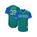 Men's 2017 Little League World Series Mariners #39 Edwin Diaz Sugar Aqua Jersey