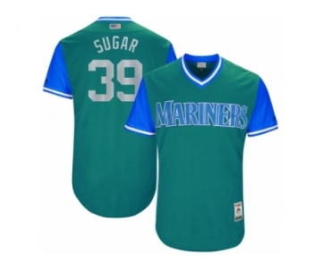 Men's 2017 Little League World Series Mariners #39 Edwin Diaz Sugar Aqua Jersey