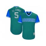 Men's 2017 Little League World Series Mariners #5 Guillermo Heredia El Conde Aqua Jersey