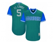 Men's 2017 Little League World Series Mariners #5 Guillermo Heredia El Conde Aqua Jersey