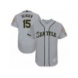 Men's Majestic Seattle Mariners #15 Kyle Seager Grey Memorial Day Authentic Collection Flex Base MLB Jersey