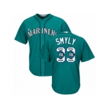 Men's Majestic Seattle Mariners #33 Drew Smyly Authentic Teal Green Team Logo Fashion Cool Base MLB Jersey