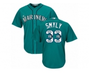 Men's Majestic Seattle Mariners #33 Drew Smyly Authentic Teal Green Team Logo Fashion Cool Base MLB Jersey