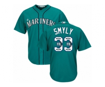 Men's Majestic Seattle Mariners #33 Drew Smyly Authentic Teal Green Team Logo Fashion Cool Base MLB Jersey