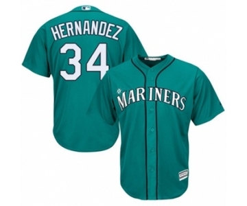 Men's Majestic Seattle Mariners #34 Felix Hernandez Authentic Teal Green Alternate Cool Base MLB Jersey