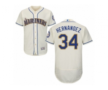 Men's Majestic Seattle Mariners #34 Felix Hernandez Cream Flexbase Authentic Collection MLB Jersey