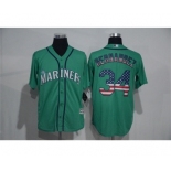 Men's Majestic Seattle Mariners #34 Felix Hernandez Green USA Flag Fashion MLB Jersey