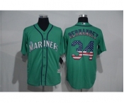 Men's Majestic Seattle Mariners #34 Felix Hernandez Green USA Flag Fashion MLB Jersey