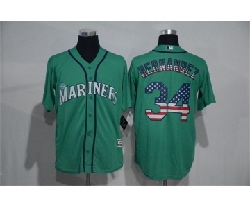 Men's Majestic Seattle Mariners #34 Felix Hernandez Green USA Flag Fashion MLB Jersey