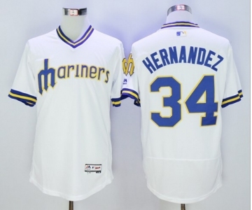 Men's Seattle Mariners #34 Felix Hernandez Majestic White Flexbase Authentic Collection Cooperstown Player Jersey