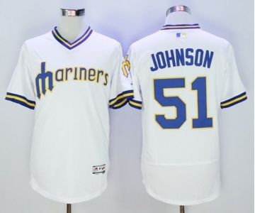 Men's Seattle Mariners #51 Randy Johnson Majestic White Flexbase Authentic Collection Cooperstown Player Jersey