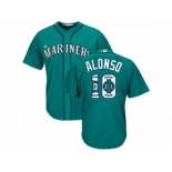 Seattle Mariners #10 Yonder Alonso Authentic Teal Green Team Logo Fashion Cool Base MLB Jersey