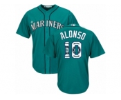 Seattle Mariners #10 Yonder Alonso Authentic Teal Green Team Logo Fashion Cool Base MLB Jersey