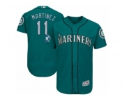 Seattle Mariners #11 Edgar Martinez Majestic Aqua Number Retirement Authentic Player Jersey