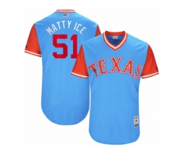 Men's 2017 Little League World Series Rangers Matt Bush #51 Matty Ice Light Blue Jersey