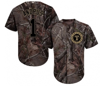 Men's Majestic Texas Rangers #1 Elvis Andrus Authentic Camo Realtree Collection Flex Base MLB Jersey