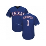 Men's Majestic Texas Rangers #1 Elvis Andrus Authentic Royal Blue Team Logo Fashion Cool Base MLB Jersey