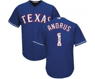 Men's Majestic Texas Rangers #1 Elvis Andrus Authentic Royal Blue Team Logo Fashion Cool Base MLB Jersey