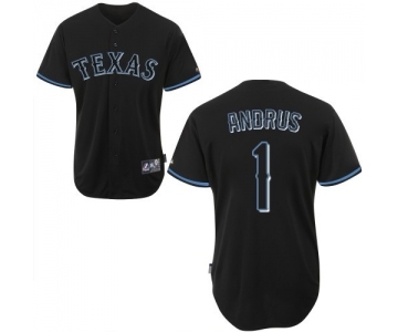 Men's Majestic Texas Rangers #1 Elvis Andrus Replica Black Fashion MLB Jersey