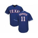 Men's Majestic Texas Rangers #11 Yu Darvish Authentic Royal Blue Team Logo Fashion Cool Base MLB Jersey