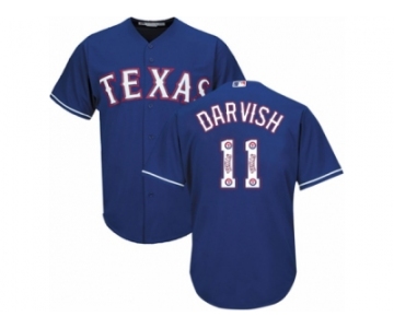 Men's Majestic Texas Rangers #11 Yu Darvish Authentic Royal Blue Team Logo Fashion Cool Base MLB Jersey