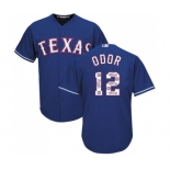 Men's Majestic Texas Rangers #12 Rougned Odor Authentic Royal Blue Team Logo Fashion Cool Base MLB Jersey